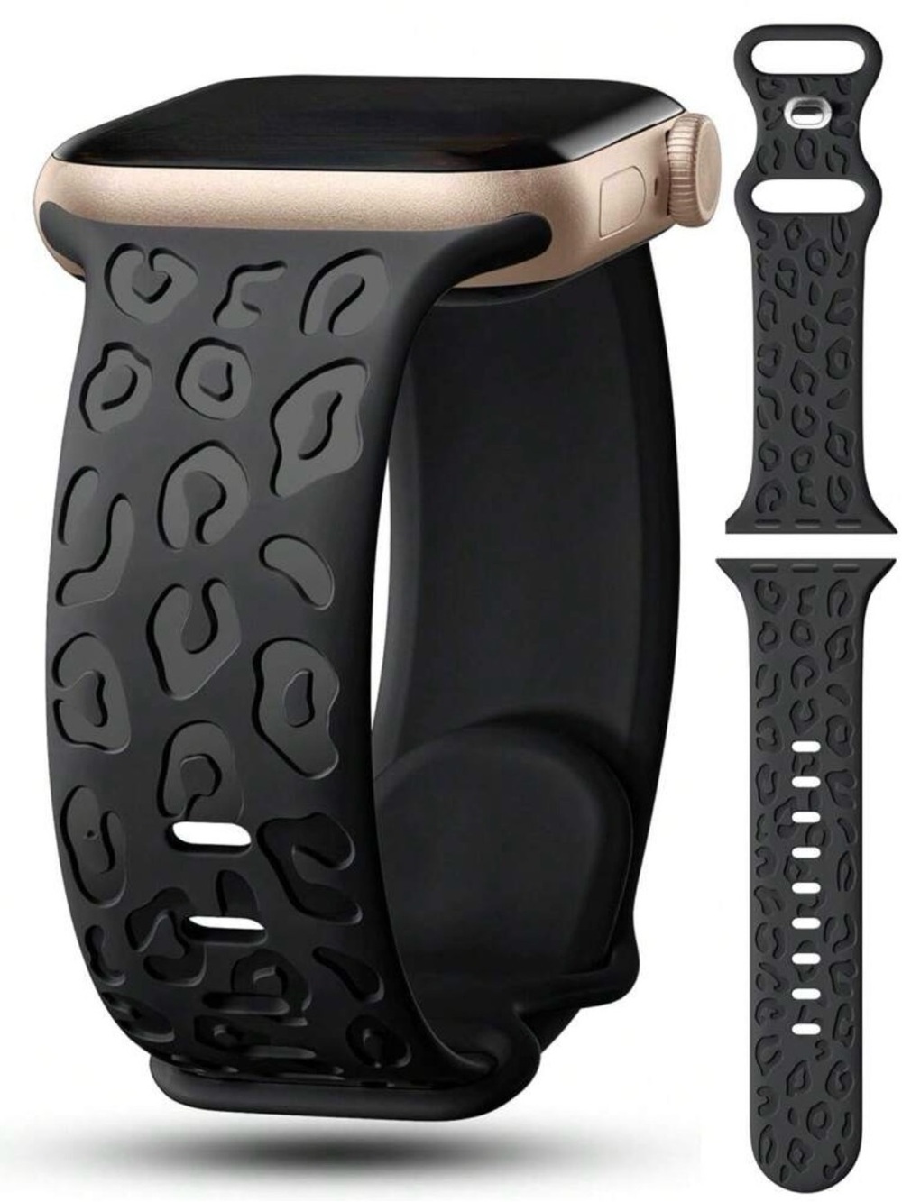 Black Leopard-Texture Silicone Apple Watch Band by